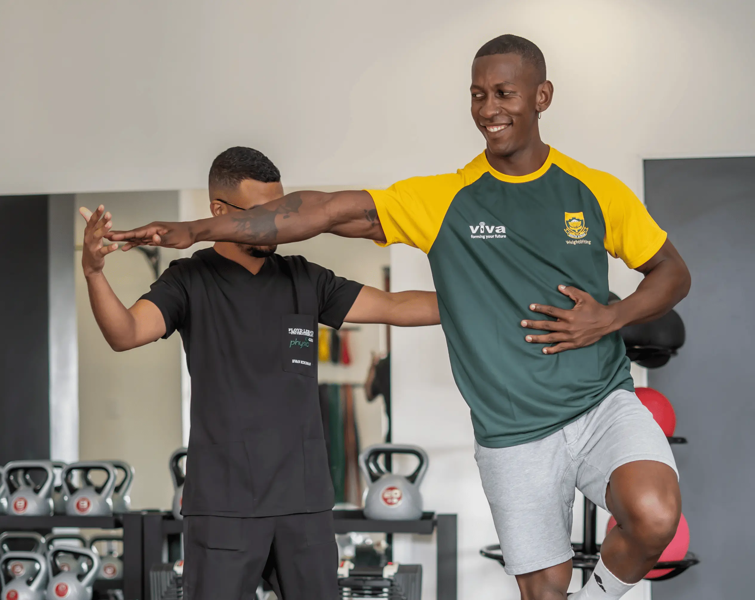 Patient during functional balance training with therapist